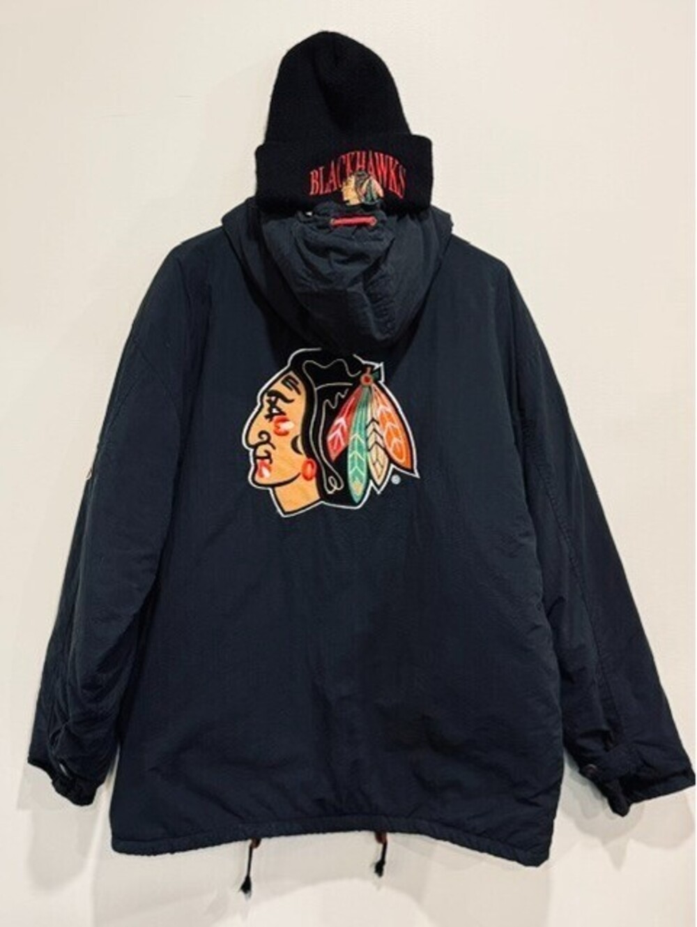 Vintage 90s Chicago Blackhawks Starter Jacket Medium Parka Hooded The Game Toque